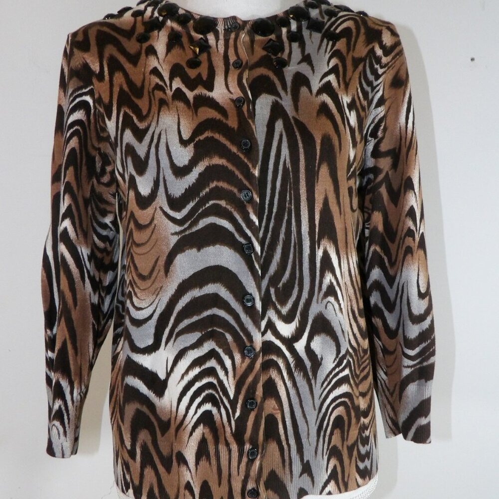 Share Kenar Cardigan Sweater Women's Extra Large Button Front Leopard Print